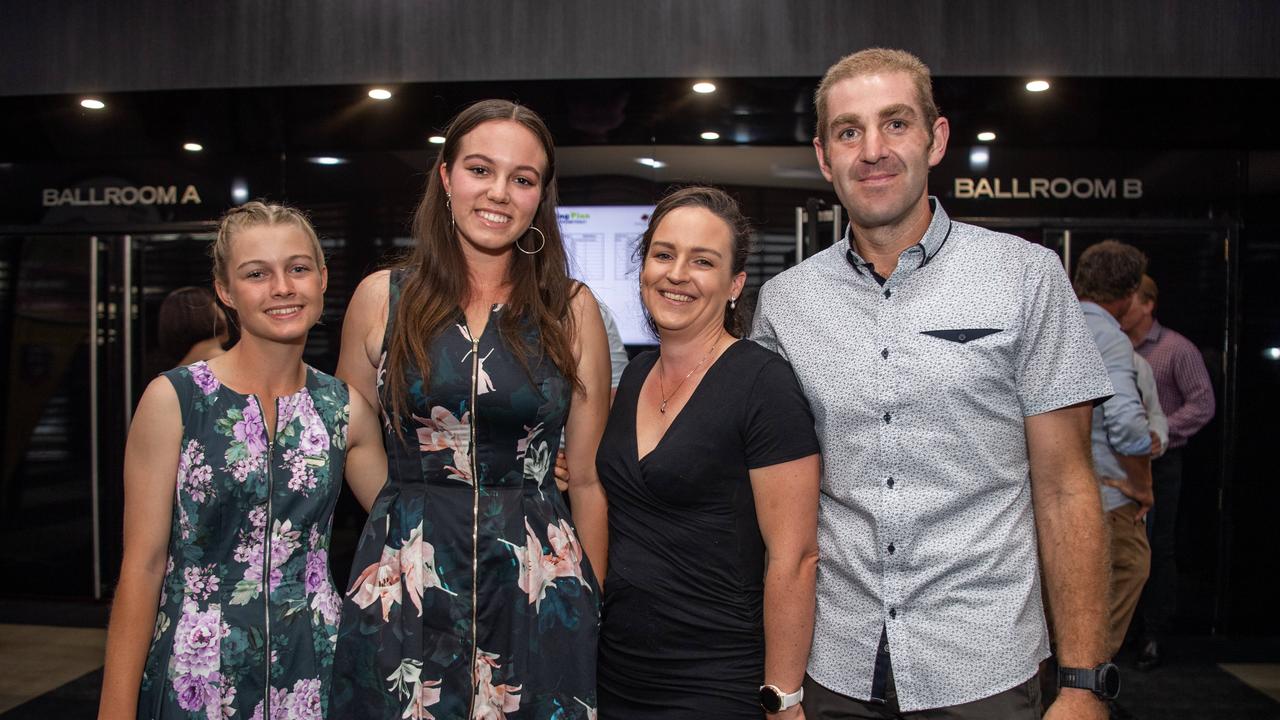 Kalea Hutton, Mikayla McDonald, Temieka McAlpine and Ben McAlpine at the 2023 NRL NT Frank Johnson / Gaynor Maggs medal night. Picture: Pema Tamang Pakhrin