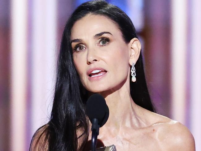 Demi Moore wins Best Performance by a Female Actor in a Motion Picture  Musical or Comedy during the 82nd Annual Golden Globes held at The Beverly Hilton on January 05, 2025 in Beverly Hills, California. (Photo by Rich Polk/GG2025/Penske Media via Getty Images)