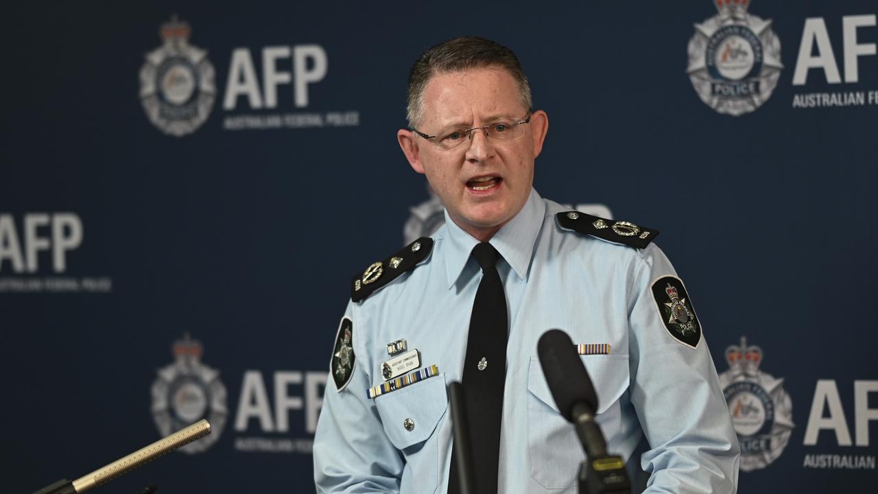 AFP Assistant Commissioner Crime Nigel Ryan addresses media in Canberra after Buddle was taken into custody. Picture: NCA NewsWire/Martin Ollman