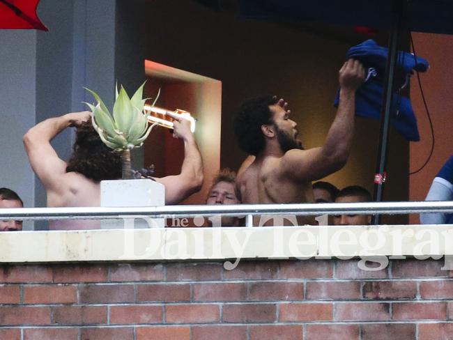 ** WARNING - EXPLICIT CONTENT. NUDITY ** Canterbury Bulldogs player Asipeli Fine strips off, whilst dancing to Neil Diamond, Sweet Caroline, at the Harbour View Hotel, The Rocks, during their mad Monday celebrations today.Picture: Justin Lloyd.