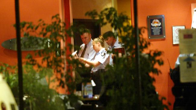 Police gather evidence at the shooting scene at Brunswick Club in Melbourne where crime family "patriarch" Lewis Moran was gunned down &amp; associate Wrout critically injured. Picture: Paul Tresize