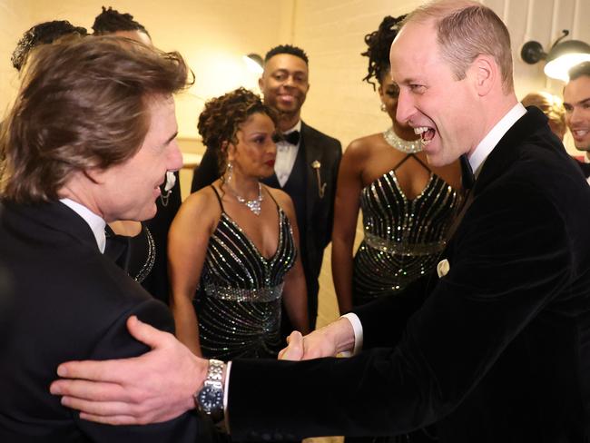 Prince William speaks to Tom Cruise at the Gala dinner. Picture: Getty Images.