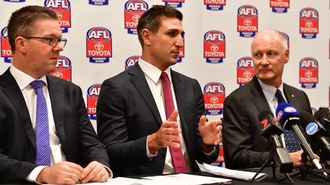 AFLPA president Matthew Pavlich at the new AFL pay deal announcement. Picture: Bianca De Marchi