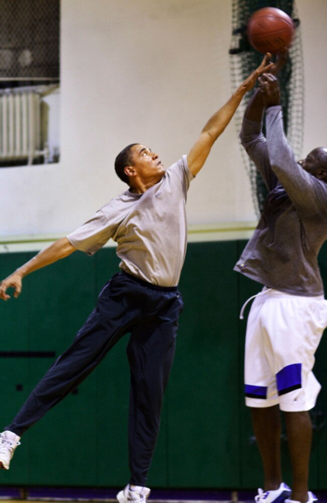 President Barack Obama imitates his basketball idol. Picture: White House