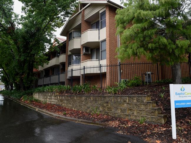 Signage at the entrance of the BaptistCare Dorothy Henderson Lodge Aged Care Centre in Sydney, Thursday, March 5, 2020.  An aged care nurse at the centre was diagnosed with novel coronavirus earlier this week. (AAP Image/Bianca De Marchi) NO ARCHIVING