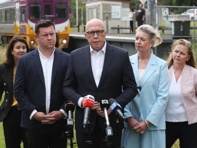 The Leader of the Opposition Peter Dutton holds a press conference in Frankston with Senator Bridget McKenzie and Liberal Party candidate for the Dunkley by election, Nathan Conroy. Friday, January 2, 2024. Picture: David Crosling