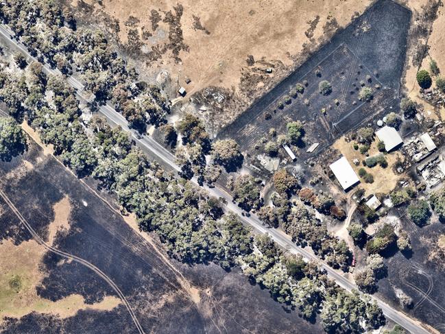 Scorched earth in Raglan after the fire passed through. Picture: Nearmap.