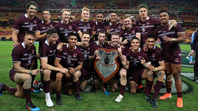 Queensland celebrate winning the Under 18 match at Suncorp Stadium. Picture: Adam Head