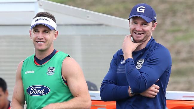 Joel Selwood and Patrick Dangerfield at Geelong training.