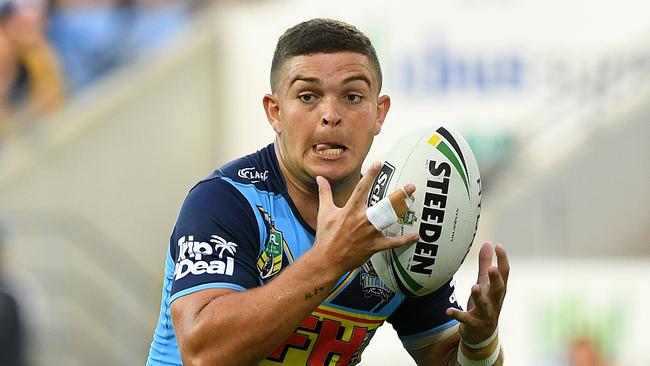 Ashley Taylor of the Titans during the Round 1 NRL match between the Gold Coast Titans and the Canberra Raiders at Cbus Super Stadium in Robina on the Gold Coast, Sunday, March 11, 2018. (AAP Image/Dave Hunt) NO ARCHIVING, EDITORIAL USE ONLY