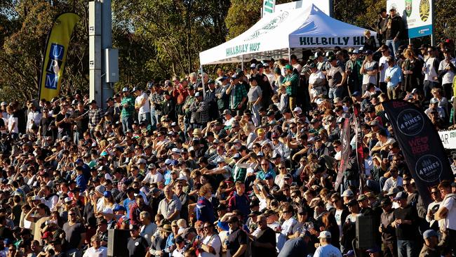 Part of the bumper crowd for the Warringah v Manly clash at Warringah Rugby Park last year.