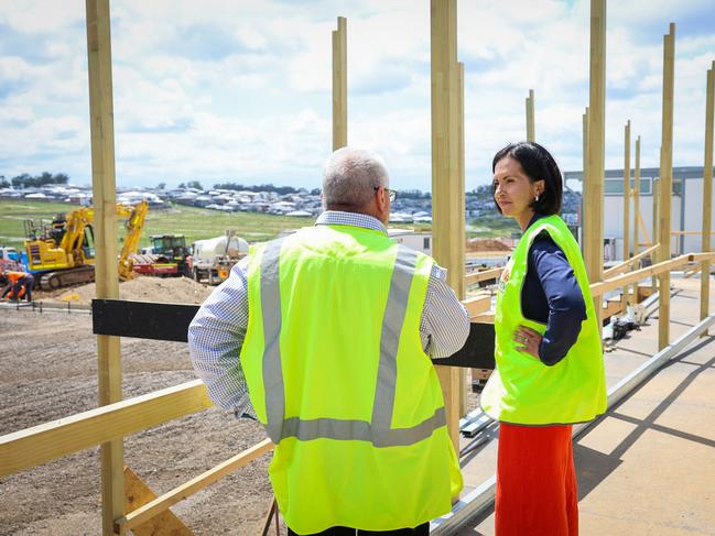 Prue Car visits the Box Hill Public School site during construction.