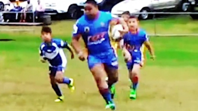Footage of the boy scoring a try has gone viral.