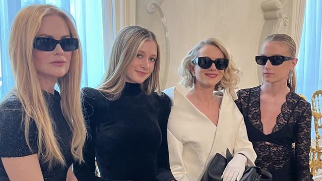 Nicole Kidman, Naomi Watts and their daughters at the Balenciaga Show at Paris Fashion Week. Picture: Instagram.