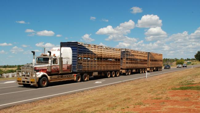 A road train near Charters Towers in Queensland. Picture: Trudy Brown