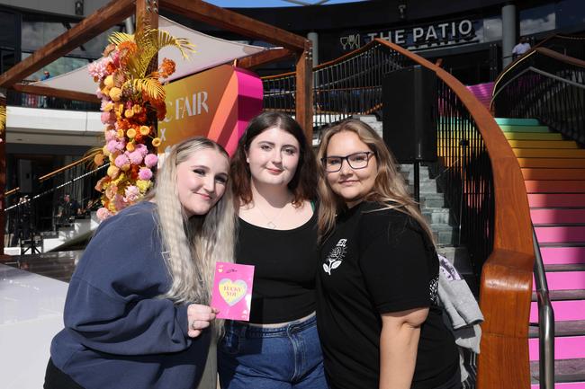 Bethany Mattin, Chiyone Du Toit and Emma Neville Moran at Pacific Fair Beauty Weekend with Anna Paul. Picture, Portia Large.