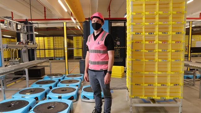 Luke Rector Principal, Emerging Market Expansion at Amazon Australia, pictured at the Amazon robotics fulfilment centre in Kemps Creeks, Sydney. Picture by Damian Shaw