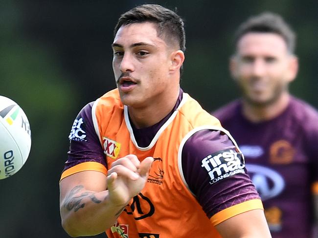 Brisbane Broncos player Kotoni Staggs is seen during training in Brisbane, Monday, March 16, 2020. (AAP Image/Dan Peled) NO ARCHIVING