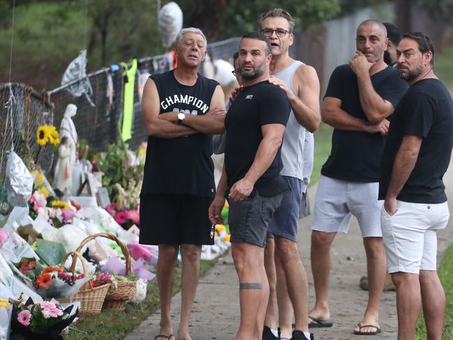 Danny Abdallah (second from left) at the memorial with family and friends on Monday. Picture: John Grainger