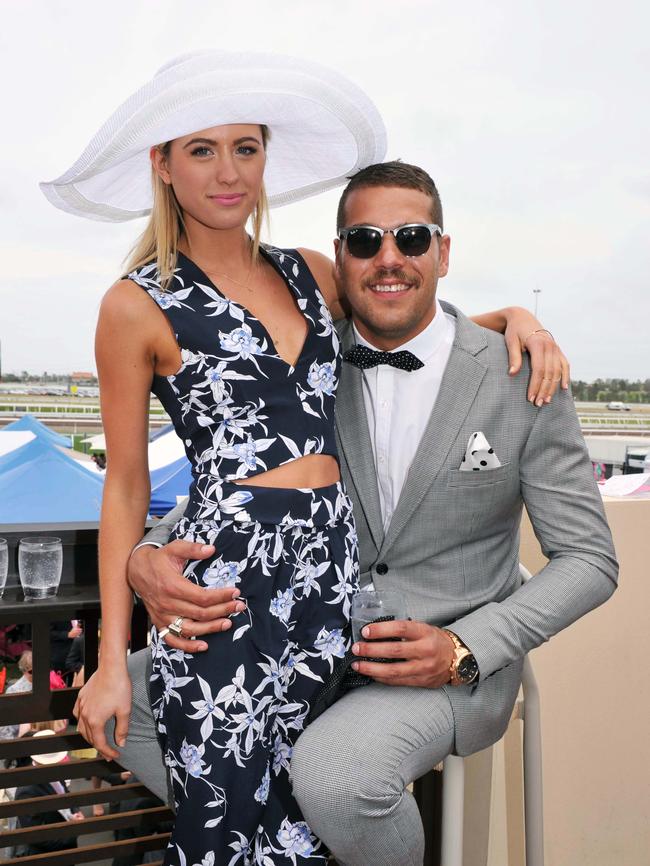 Jesinta Campbell and Buddy Franklin at the Melbourne Cup Carnival last year. Picture: Jim Lee Photo