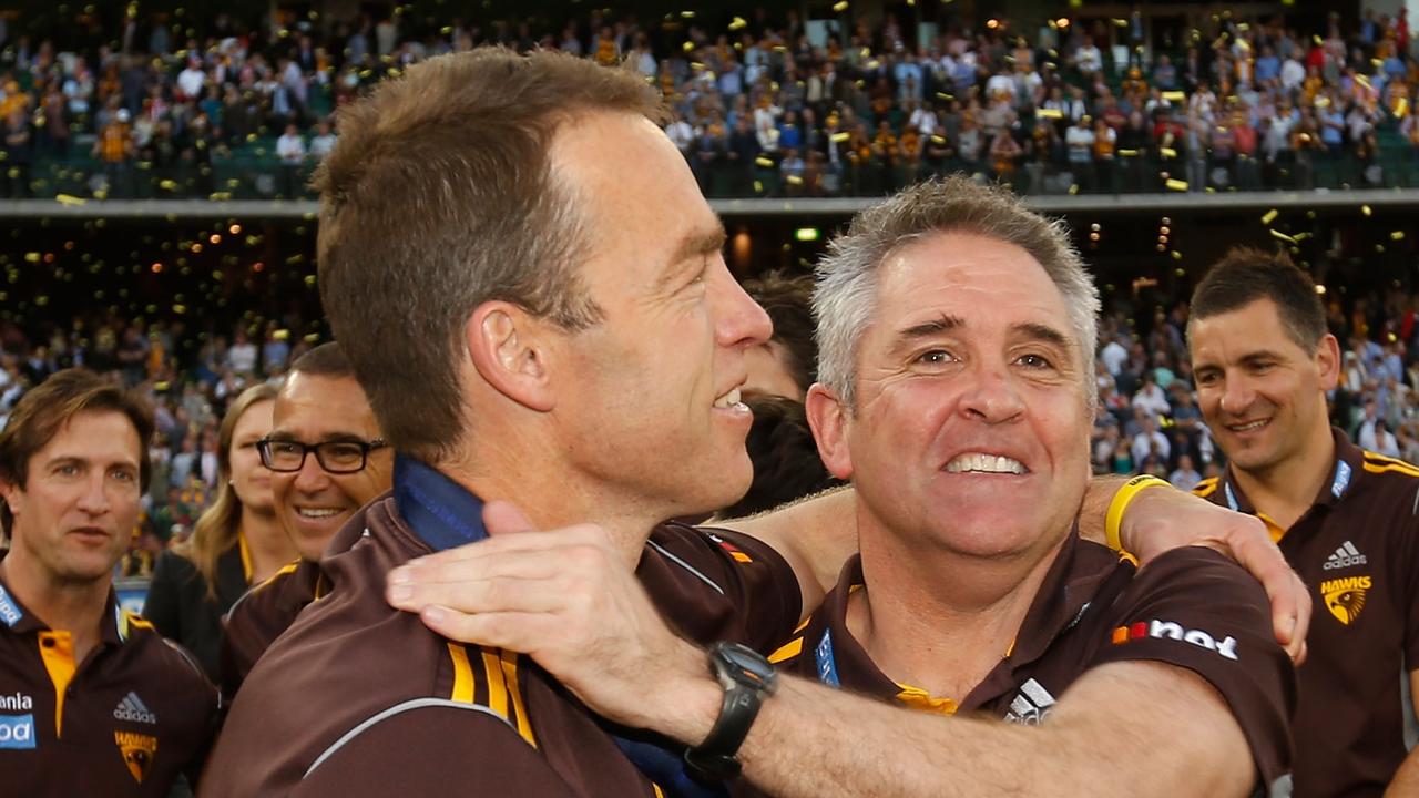 Clarkson and Fagan after the 2014 win. Photo: Michael Willson/AFL Media