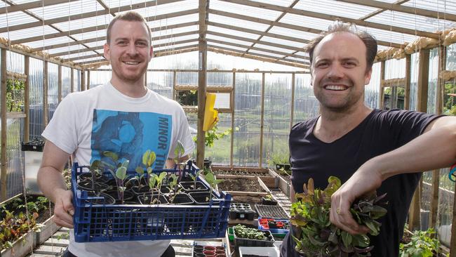 The Ledbury’s Brett Graham, right, with head chef Greg Austin at their restaurant’s West London vegetable plot. Picture: Tim Ireland / i-Images