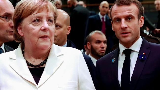 German Chancellor Angela Merkel and French President Emmanuel Macron were two of the signatories of the letter sent to the EU. Picture: AFP