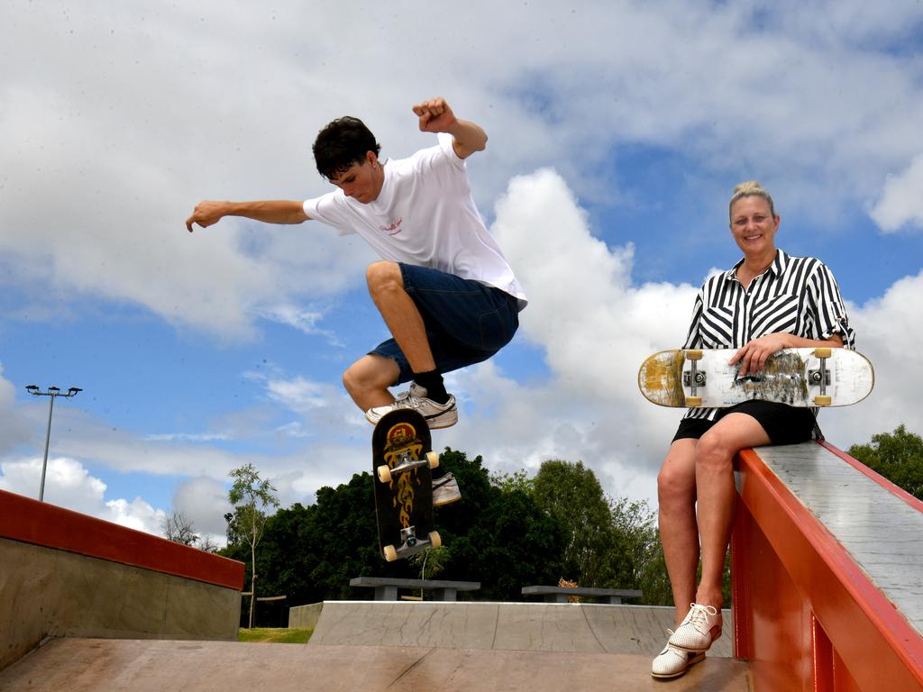 Aidan Skinner from SK8 M8S and Cr Suzy Batkovic at the upgraded Murray Skate Park last year. Picture: Evan Morgan