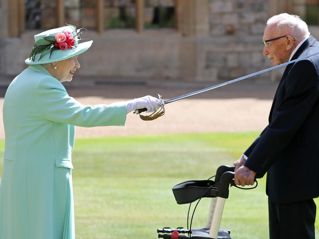 The Queen knighted Captain Moore back in July. Picture: Chris Jackson/Getty Images