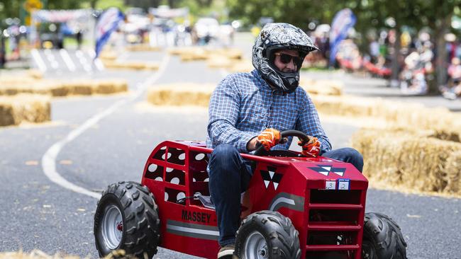 Josh Darr gets his Massey-Fergie kart through the final corner in the Greenmount Billy Kart Challenge, Saturday, November 23, 2024. Picture: Kevin Farmer