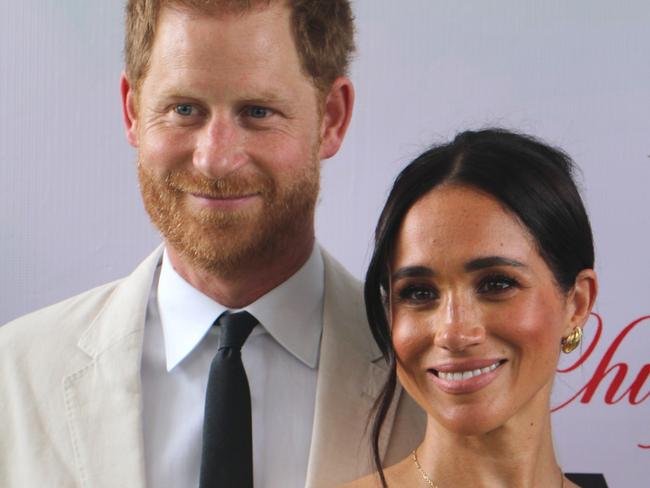 ABUJA, NIGERIA - MAY 11: Britain's Prince Harry, Duke of Sussex, and Britain's Meghan, Duchess of Sussex, pose for a photo as they attend the program held in the Armed Forces Complex in Abuja, Nigeria on May 11, 2024. (Photo by Emmanuel Osodi/Anadolu via Getty Images)