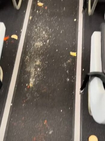 Virgin Australia flight attendant Ashlee Rogers showed what the aircraft looks like after a group of school holiday travellers disembarked. Picture: TikTok