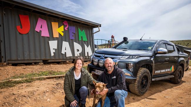 Jason Grech and wife Kristina with dog Noodles are selling JAKEM Farm at St Ives. Picture: Tom Huntley