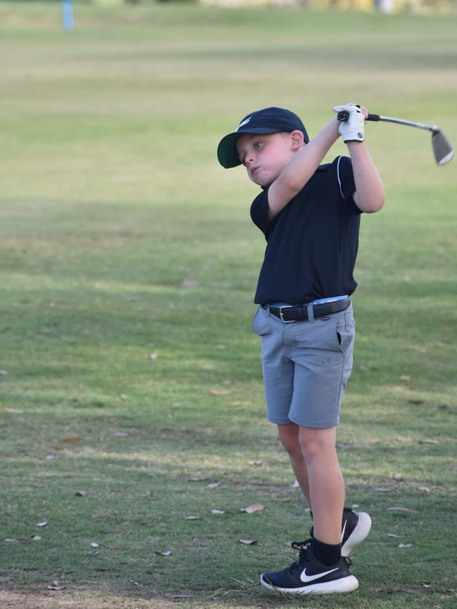 The Gold Coast's Nixon Smith (boys six years and under) in full swing at the US Kids Golf Foundation Australian Open at the Rockhampton Golf Club on September 27.