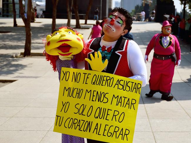 <!DOCTYPE html PUBLIC "-//W3C//DTD HTML 4.0 Transitional//EN" "http://www.w3.org/TR/REC-html40/loose.dtd"><html><body><p>A clown gesture during the third day of the XXI Convention of Clowns, at the Jimenez Rueda Theatre, in Mexico City on October 19, 2016. Picture: AFP PHOTO / Alfredo ESTRELLA</p></body></html>