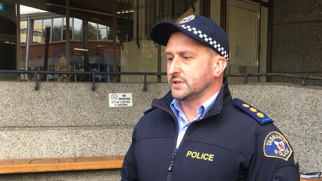 Tasmania Police Acting Inspector Dean McMahon addresses media after a fatal truck rollover on the East Coast. Picture: CHRISTOPHER TESTA