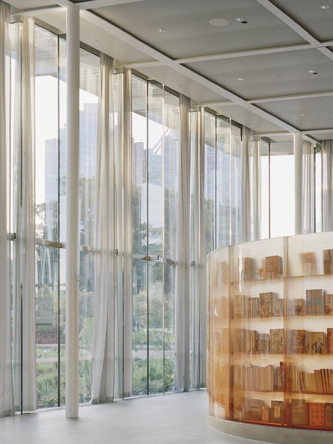 The perimeter of the Art Gallery of NSW’s Sydney Modern building Gallery Shop is crafted from 29 hand-poured bio-resin panels. Picture: Rory Gardiner