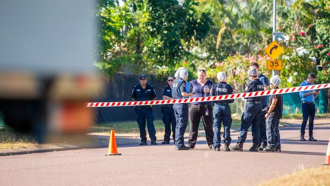 NT Police responding to an incident in Karama on Wednesday night in which an adult male was stabbed and killed. Picture: Che Chorley