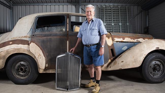 Barry Sparks with a 1953 Bentley R Type on display at the Sir Henry Royce Foundation Sub-Archive Queensland at Geebung. Picture: AAP/Richard Walker