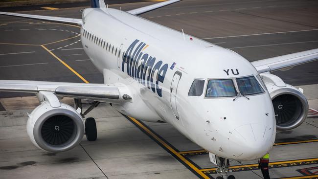 Adelaide recently became home to five Alliance Embraer E190 aircraft, which are sometimes used on Qantas booked routes. Picture: Tom Huntley