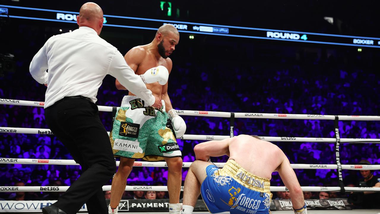 Chris Eubank Jr knocks down Liam Smith. Photo by Matt McNulty/Getty Images.