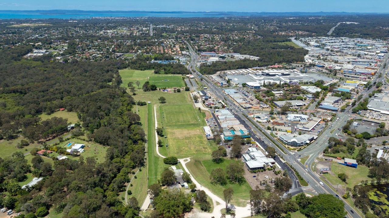 An aerial shot of the straight track at Capalaba. Picture: Capalaba Greyhound Racing Club 2018