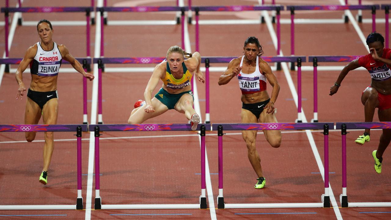 London Olympics 2012. Athletics. Australia's Sally Pearson wins the 100m Hurdles Final for the gold medal in a new olympic record time of 12.35 seconds at Olympic Stadium, London.