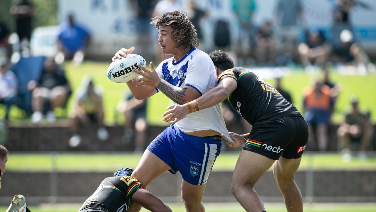 Xzavier Timoteo in action for the Bulldogs under-17s against Penrith. He played well in this game and then returned to the Jets where he will play for the rest of the season.