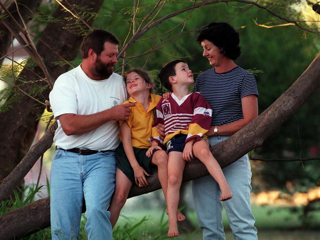 The late Frank Baker with wife Anne and their children Louise and Michael at their home in Emerald, 1997. Picture: Contributed