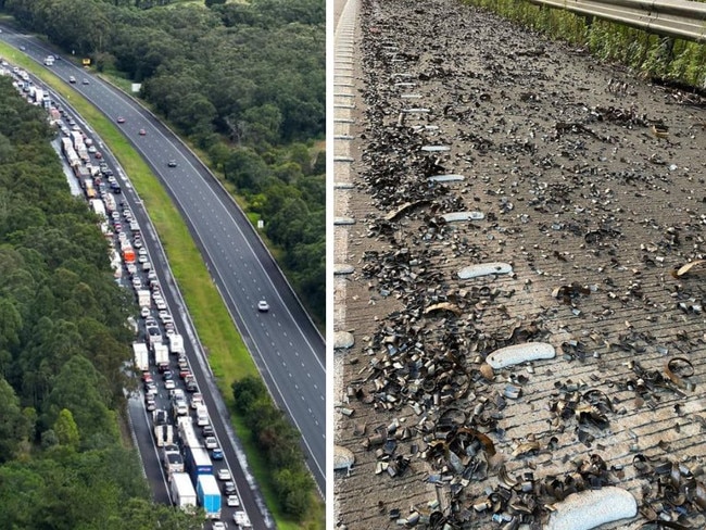 Hundreds of vehicles have been left stranded with flat tyres after a truck spilled metal sheets across multiple lanes of the M1 motorway early on Friday morning, causing major traffic delays.