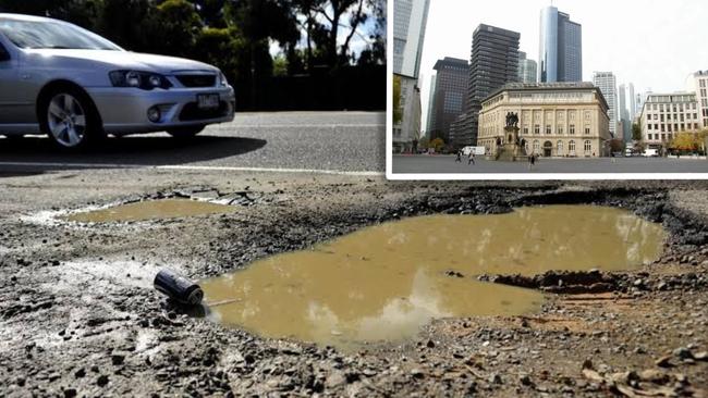 The garbage road surfaces in my municipal area and, inset, Frankfurt where I don’t have to bump into angry ratepayers.