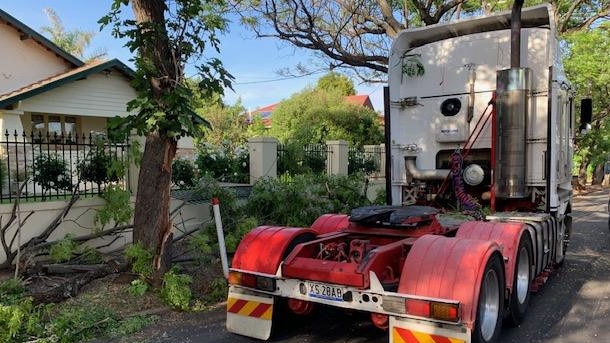 A B-Double truck has followed his GPS down a quiet Glenunga street and destroyed several trees, causing disruption to local residents. Picture: Supplied