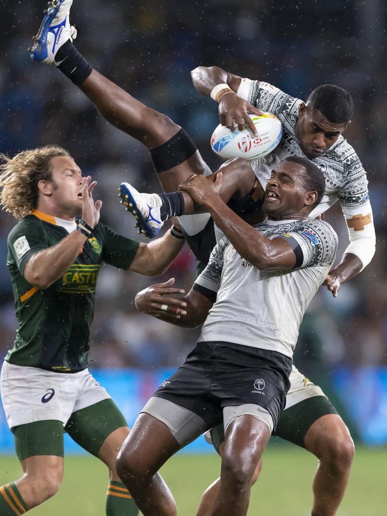 Turning point: Action in the last Sydney Sevens event at Bankwest Stadium.