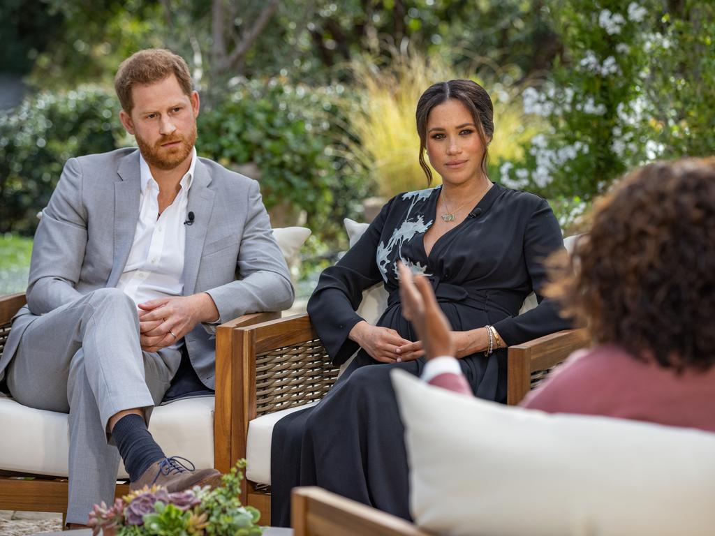 Oprah Winfrey interviews Prince Harry and Meghan Markle. Picture: Joe Pugliese